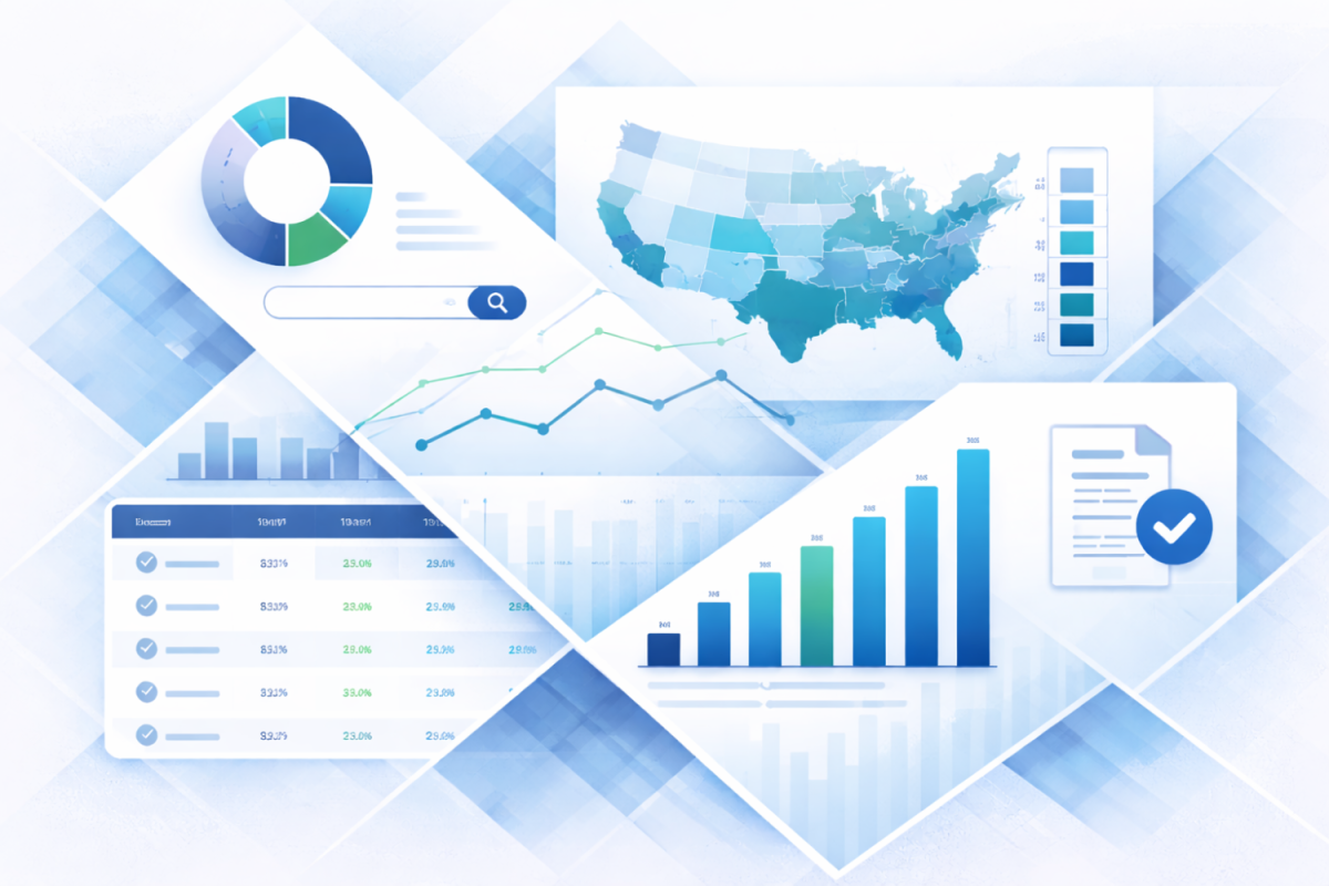 decorative graphic with spreadsheets and pie charts